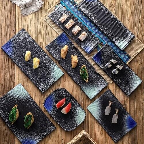Japanese Stoneware Plate Creativity Painted Speckled Texture Sashimi Sushi Plates Restaurant Serving Tray Home Kitchen Tableware