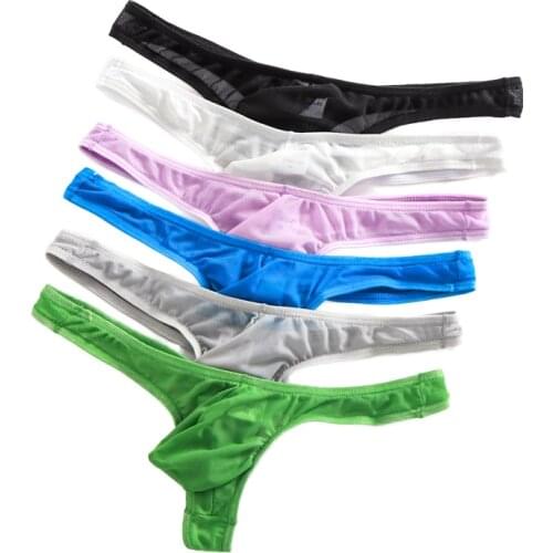 6PCS Mens Underwear Thongs G-string Low Rise Sexy Lingerie See Through Mesh Penis Pouch Hombre Panties Transparent Underpants