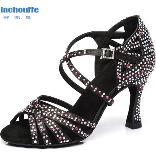 Women Latin Dance Shoes Black Tango Waltaz Dance-shoes Woman Soft Sole Dancing Shoes Salsa Bachata Girls High Heel Party Sandals