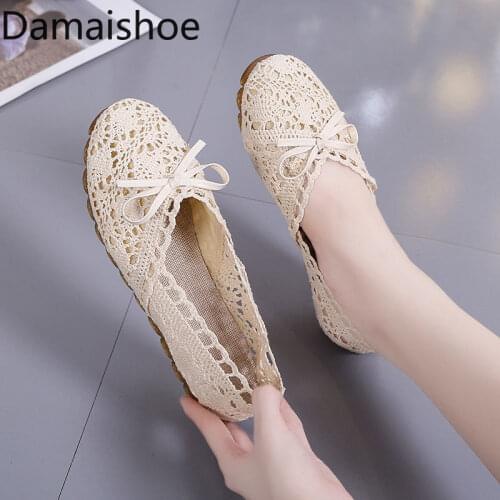 Comfortable Womens Shoes Cloth Shoes 2021 New All-Match Flat Non-Slip Tendon Bottom Mesh Surface Hollowed Soft Sole Shoes Women
