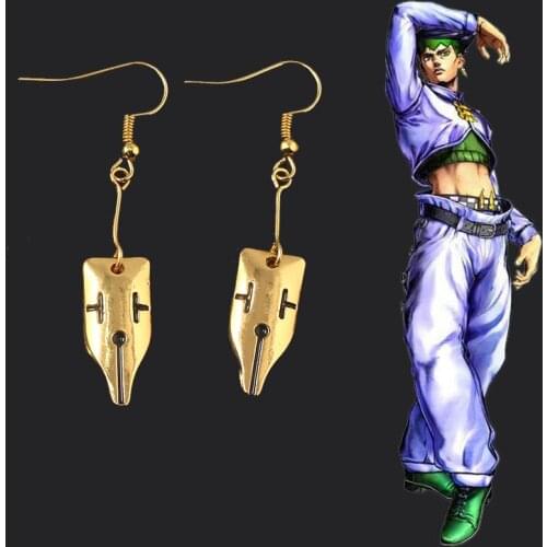 Anime JoJos Bizarre Adventure Drop Earrings Cosplay Rohan Kishibe Gold Earrings For Girl Lady Jewelry Gift