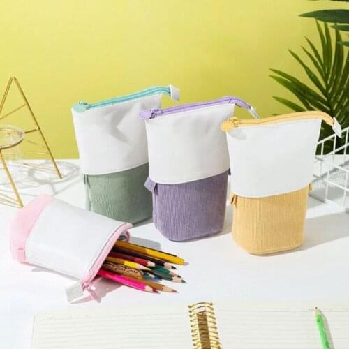 Retractable Stationery Bag Stundents Pu Corduroy Pencil Case Boy & Girls Creative Office School Telescopic Pencil Bag Pen Holder