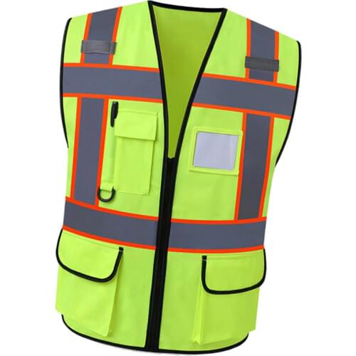 High Visibility Safety Vest with Pockets, Reflective Strips and Zipper