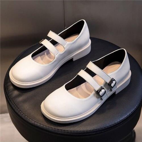 Osunlina Mary Janes Flats Woman White Black Genuine Leather Round Toe Buckle Strap Elegant Comfortable Handmade Shoes Lady New