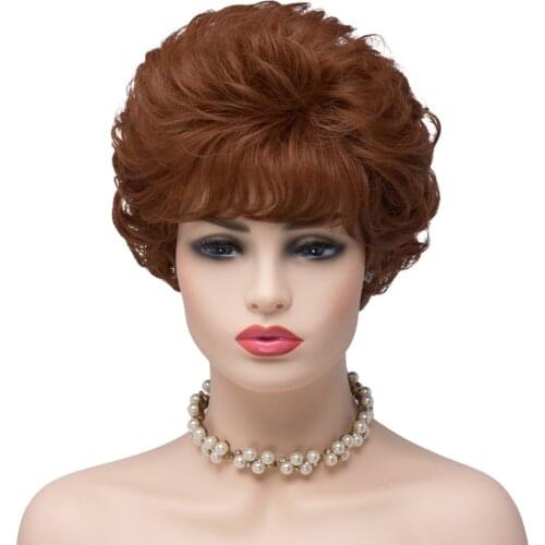 BESTUNG Ladies Auburn Red Short Kinky Curl Synthetic Full Hair Wigs Wavy Fluffy Cosplay Mom Costume Wig for Women
