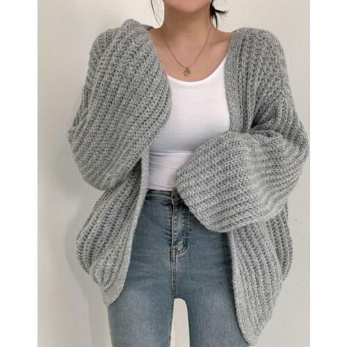 2021 Autumn Winter Women Knitted Cardigan Korean Chic Elegant Loose Long Sleeve Sweater Coat