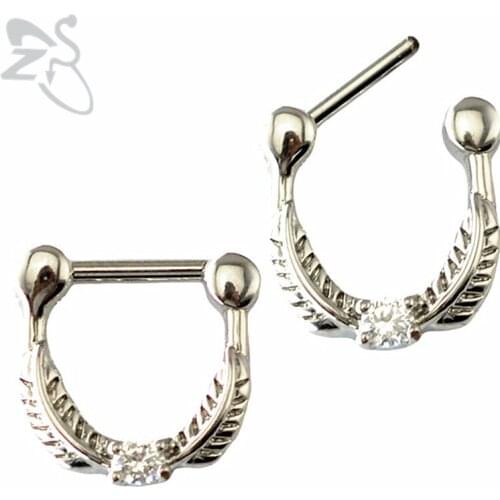 1PC Silver Color Wing Crystal Stainless Steel Nose Septum Nipple Ring Cliker For Women Female Nose Ring Piercings Body Jewelry