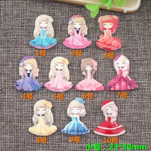 10pcs 23*30mm Flower girl little princess DIY resin charms Acrylic patch for brooch pin handmade child Necklace Hair Accessories
