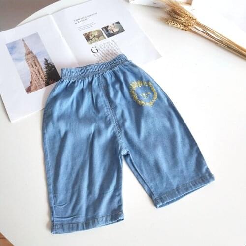 2020 Summer Korean Style Baby Boys Calf Length Pants Casual Children Lion Cotton Students Jeans Short Trousers Kids Denim Pants