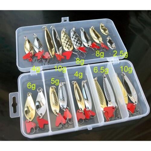 21PCS/Set Lure Metal Spinner Lure Spoon Set 2.5-10g Fishing Spinner Lure Sequins with Box Treble Hooks Fishing Tackle Hard Bait