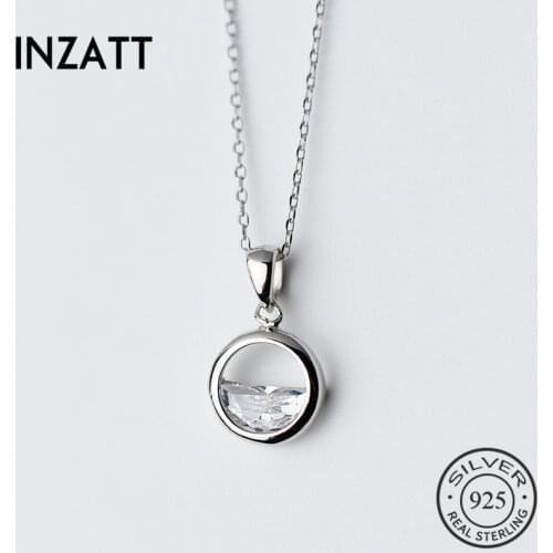 INZATT Real 925 Sterling Silver Crystal Round Minimalist Pendant Necklaces Minimalist Fine Jewelry For Women Party Accessories