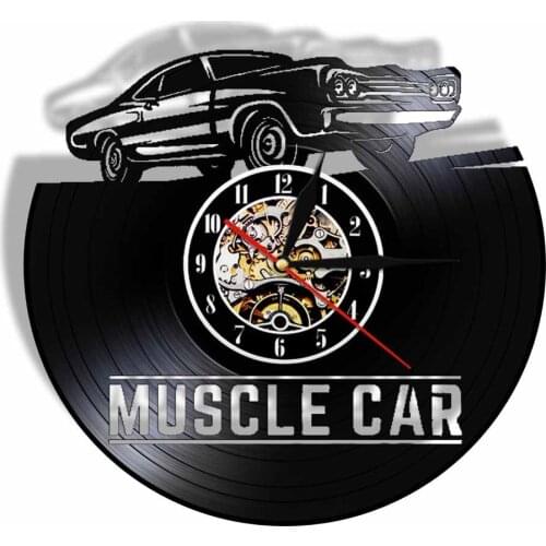 Muscle Cars Vintage Wall Clock Silent No Ticking Vinyl LP Record Wall Clock Boys Race Cut Out Longplay Watch Timepiece