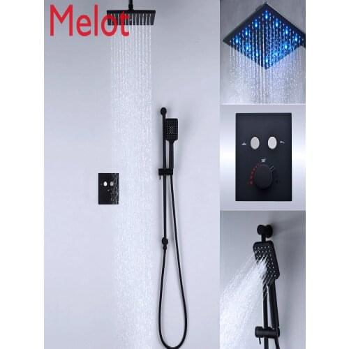 Shower Black Shower Set Concealed European-Style Copper Embedded Wall-Mounted Concealed Pressurized Bath Ceiling