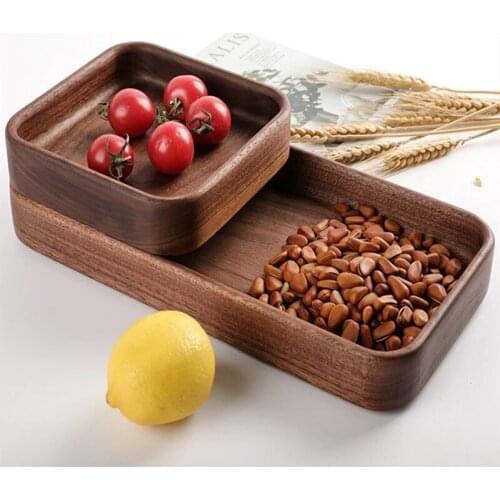 Black Walnut Wood Pan Dessert Dinner Bread Fruit Dishes Saucer Tea Coffee Wooden Food Plates Storage Trays 3PCS/SET
