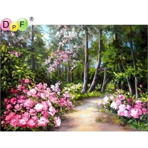 DPF Diamond Embroidered Pink flower forest round Diamond Painting Rhinestone Picture Diamond Mosaic Cross Stitch gift painting