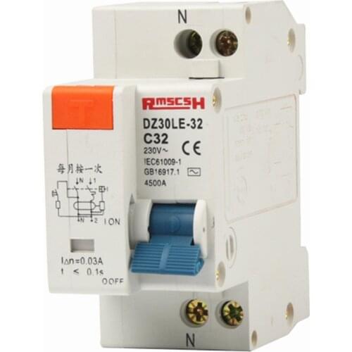 DZ30LE-32 1P+N 32A 230V 220V 50HZ 60HZ Residual Current Circuit Breaker With Over Current And Leakage Protection