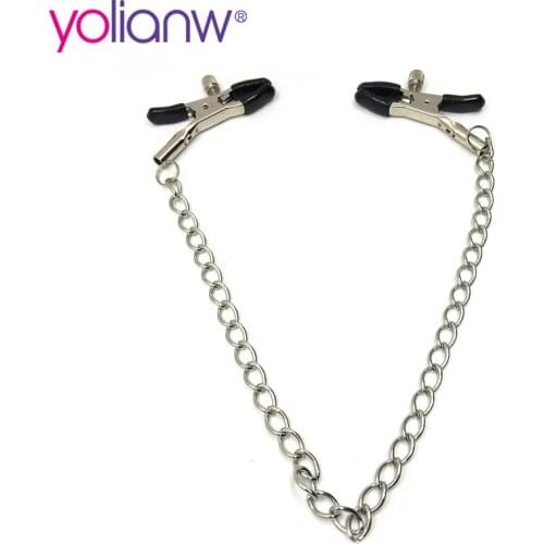 Fantasy Nipple Clamps Breast Clamps with Metal Chain BDSM Adult Sex Toys for Women Silver + Black adult games