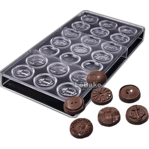 LoBake 21 cavities 7 designs Round Button Polycarbonate PC Chocolate Mold Candy Ice Cube Mould Sugarcraft Moldes DIY Baking