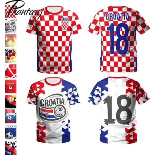Phantasy European 2021 Cup Croatia T-Shirt HR Flag Tee Shirt Red White Grid Football Jerseys France Russia GE PT UK Soccer Top