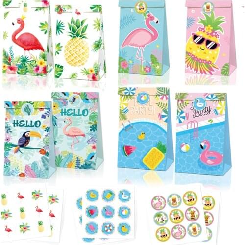 CYUAN 12pcs Hawaiian Wedding Gift Box Packaging Pineapple Flamingo Candy Bag Hawaii Tropical Summer Beach Party Decor Supplies