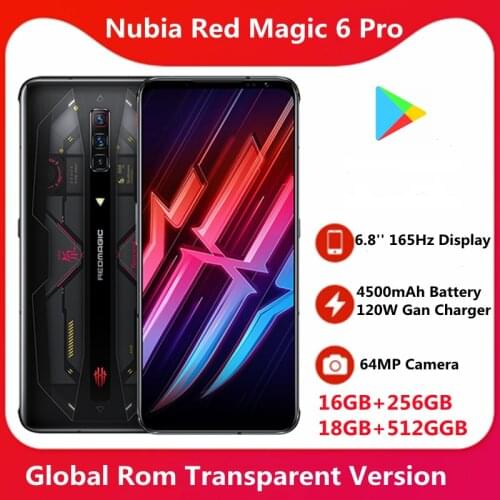 Global Rom Nubia Red Magic 6 Pro Transparent Version 5G Gaming Phone 6.8'' AMOLED 165Hz Flash Screen 64MP Main Camera 4500mAh
