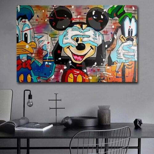 Canvas Painting Prints Posters Disney Funny Mickey Mouse Donald Duck Wall Graffiti Art Pictures for kids Room Decoration Cuadros