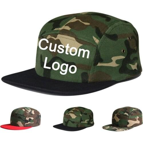 5 panel cap customized logo adjustable size tennis sun cap custom colors custom-made design snapping army camo five panels hat