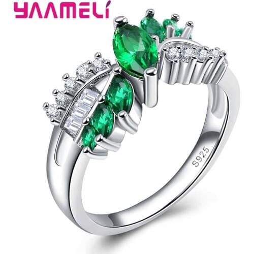 Delicate Green Leaf Shape Crystal Glamour Ring Anniversary For Fashion Women Gift 925 Sterling Silver Thankgiving Gift