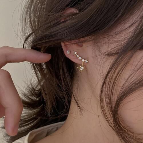 Korea Dongdaemun purchasing earrings with simple temperament Joker micro-inlaid zircon star mans earrings cool wind earrings