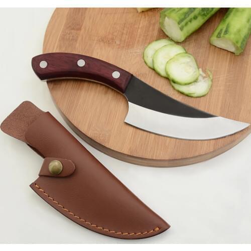 XYj 5.5'' High Carbon Handmade Forged Butcher Knife Full Tang Leather Knife Cover Chopping Cleaver Knife Bending Sharp Blade