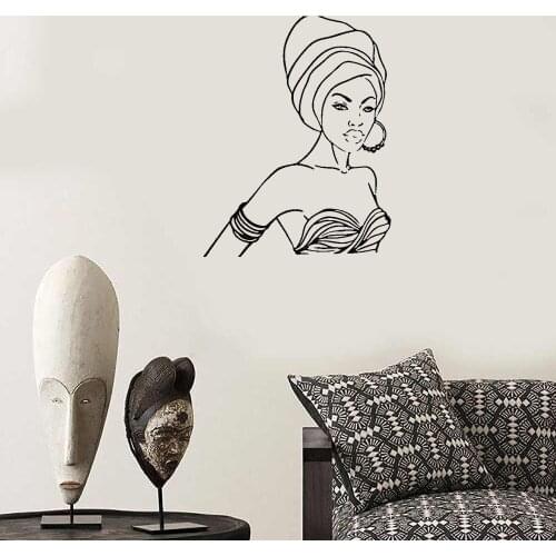 Pretty African Woman Wall Sticker Beauty Wall Decal Home Decoration For Living Room Bedroom Revocable Vinyl Mural DW5674
