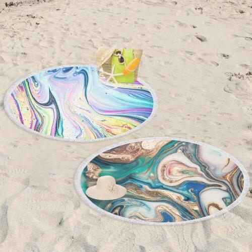 Round Tassel Beach Towel Microfiber Soft Towel 3D Print Flow Golden Quick Dry Swim Bath Towel Yoga Mat Picnic Blanket Tapestries