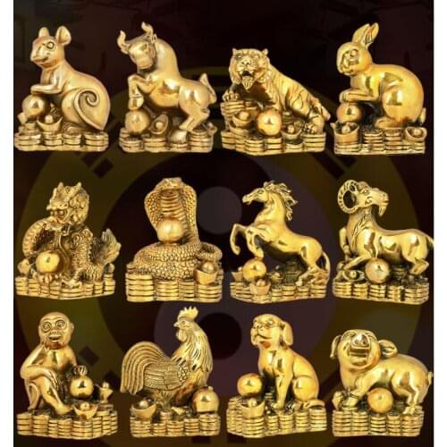 Brass twelve Horse and sheep monkey Home furnishings of the dog pig copper craftwork horse sheep Rooster monkey statue Home