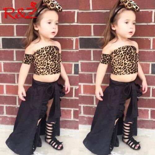 R&Z 2018 summer new European and American style leopard tube top set three-piece fashion childrens suit