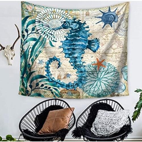 Sea Hippocampus Tapestry Marine Life Bohemian Tapestry Wall Hanging Tapestry Wall Art Decor Beach Table Cloth