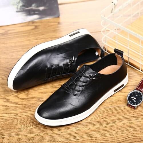 Mens Casual Shoes Lace-up Non-slip Board Shoes Breathable Male Footwear Split Leather Comfortable Loafers Flats Shoes