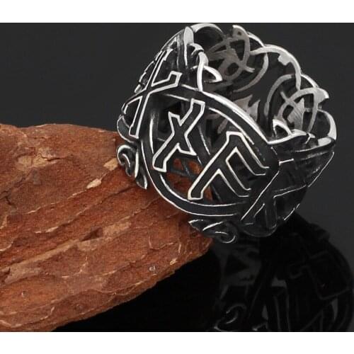 Men 316L stainless steel norse Viking amulet rune pagan ring with gift bag
