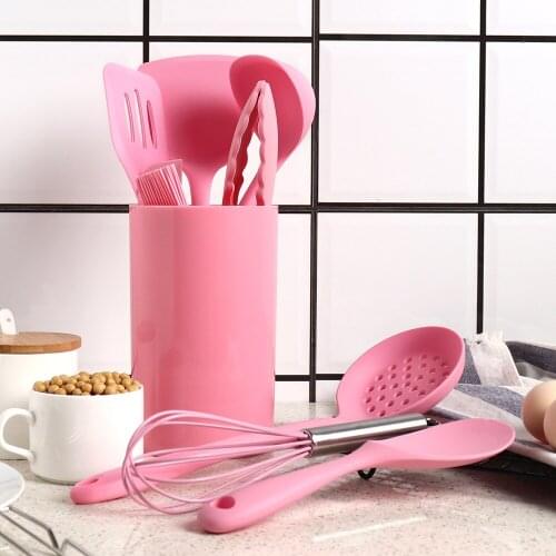 Silicone Cooking Utensils Set Non-Stick Spatula Shovel Wooden Handle Cooking Tools Set With Storage Box Kitchen Tool Accessories