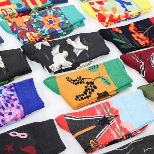 [WPLOIKJD]Creative Colorful Painting Funny Socks Cotton Happy Crew Socks Women Harajuku Wedding Clacetines Divertidos Avocado
