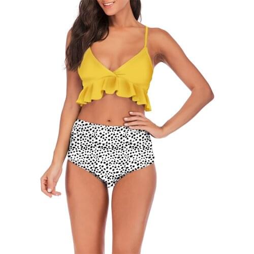 2020 New Ruffle Swimsuit Women Swimwear High Waist Female Print Bathing Suit Summer Swimsuit Push Up Beachwear Biquinis