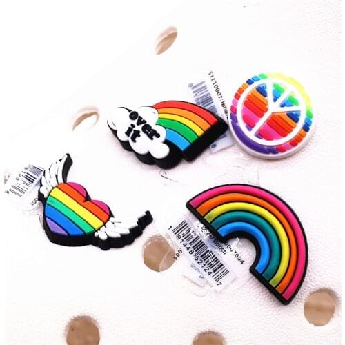 Novelty Beautiful Rainbow Shoe Charms Accessories Heart-shaped Peace Shoe Buckle Decoration for croc jibz Kids X-mas Party Gifts