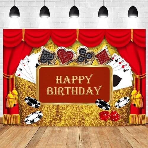 Poker Cards Red Curtain Magic Stage Photography Background Kids Birthday Family Party Backdrops Dinner Table Decor Poster