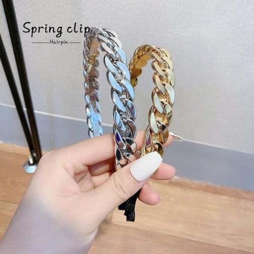 NEW Vintage Metal Chain Geometric Hair Band Headband Headwear for Women Pure Color Alloy Chain Hollow Hair Hoop Head Accessories