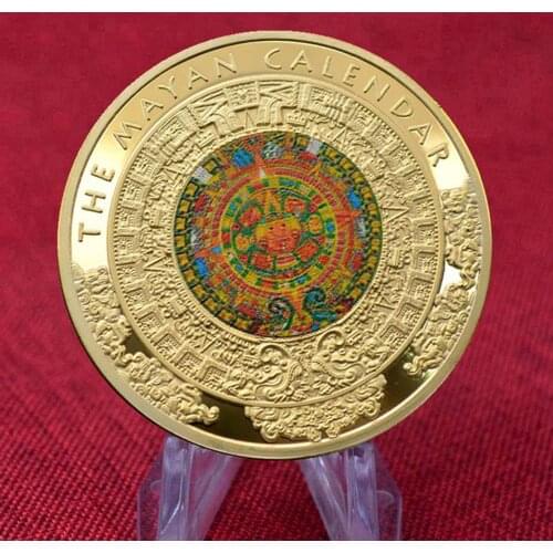 Gold Plated Coin Mexico Azetc Mayan Prophecy Calendar Souvenir Coin Antique Feng Shui Coin Collection