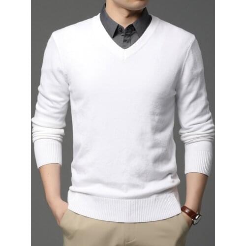 2020 High Quality New Fashion Brand Woolen Knit Pullover V Neck Sweater Black For Men Casual Jumper Autum Winter Men Clothes