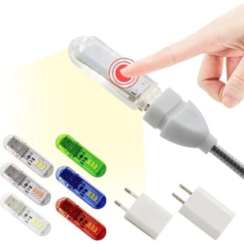 Touch Switch DC5V USB LED Mini Book Light 1.5W 3LED Desk Reading Lamp Red Blue Green White Portable Flexible USB LED Night Light