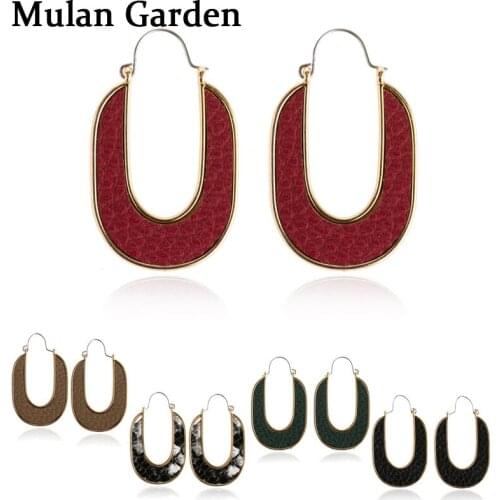 M&G Faux Leather Earrings for Women Metal Geometric Dangle Earrings Leopard Textured Retro Simple Vintage Fashion Accessories