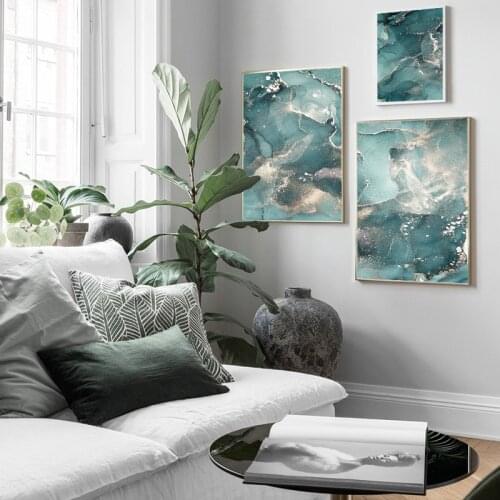 Nordic abstract starlight painting green marble poster luxury canvas print wall art picture home decor current living room