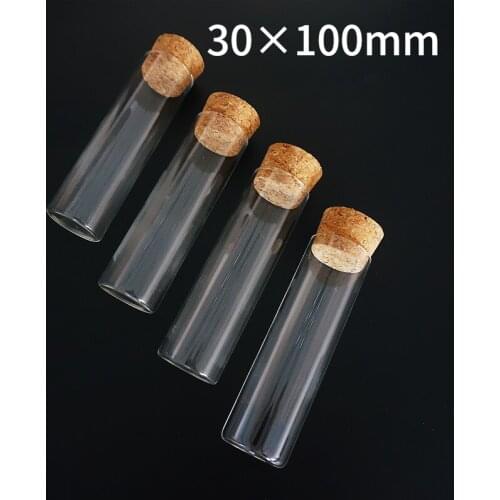 12pcs/lot 30x100mm Flat Bottom Glass Test Tubes with Cork Stopper DIY Wishing Storage Jars For School Labs or Wedding Gifts