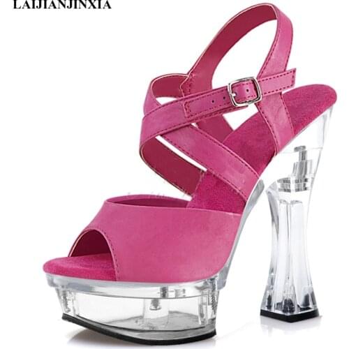 Roman Hollow Crystal Spool Heels 14 Cm Super High Heeled Shoes Trend All Match Open Toe Clubbing Pole Dance Shoes Women Sandals